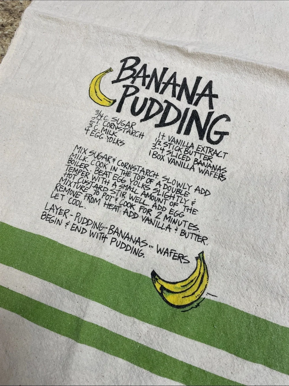 Vintage Banana Pudding Recipe Flour Sack Dish Towel . Cotton.  GUC